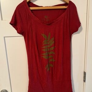 Bamboo one of a kind Leaf Print Short Sleeve Top